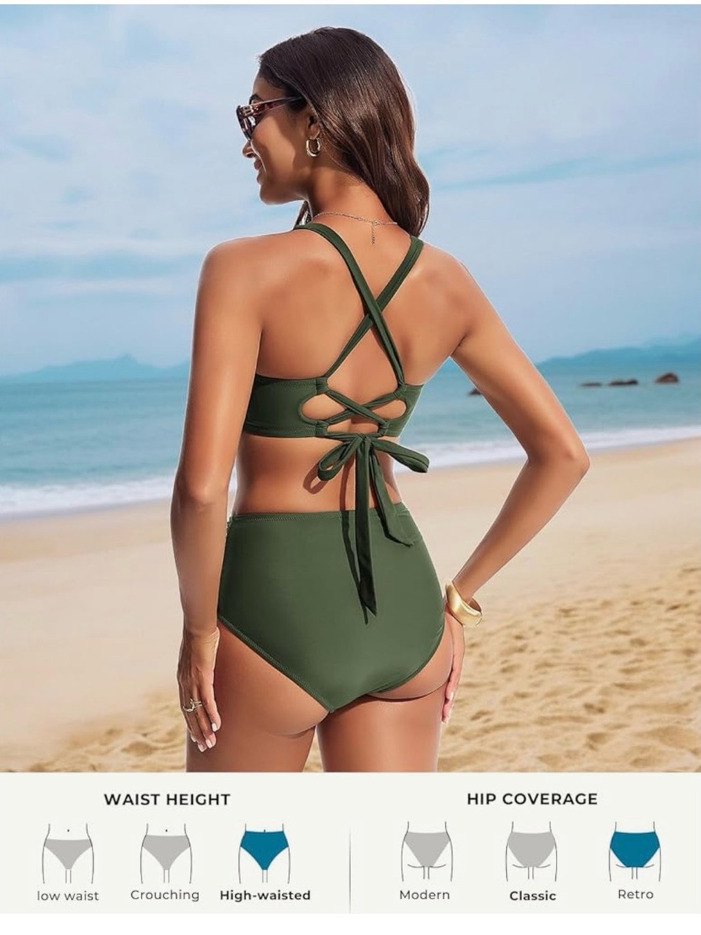 Olive Green Twist-Front High Waist Bikini - Women's Swim - Picture 5 of 14